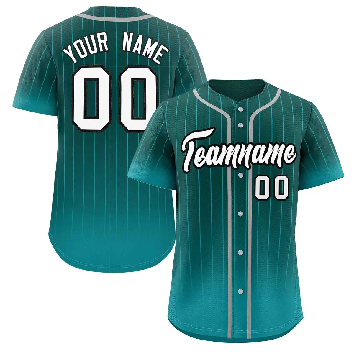 Aqua White-Black Gradient Stripe Baseball Jersey