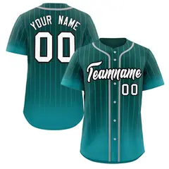 Aqua White-Black Gradient Stripe Baseball Jersey