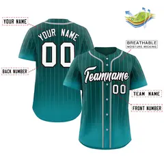 Aqua White-Black Gradient Stripe Baseball Jersey 2