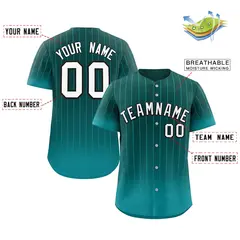Aqua White-Black Gradient Stripe Baseball Jersey 2