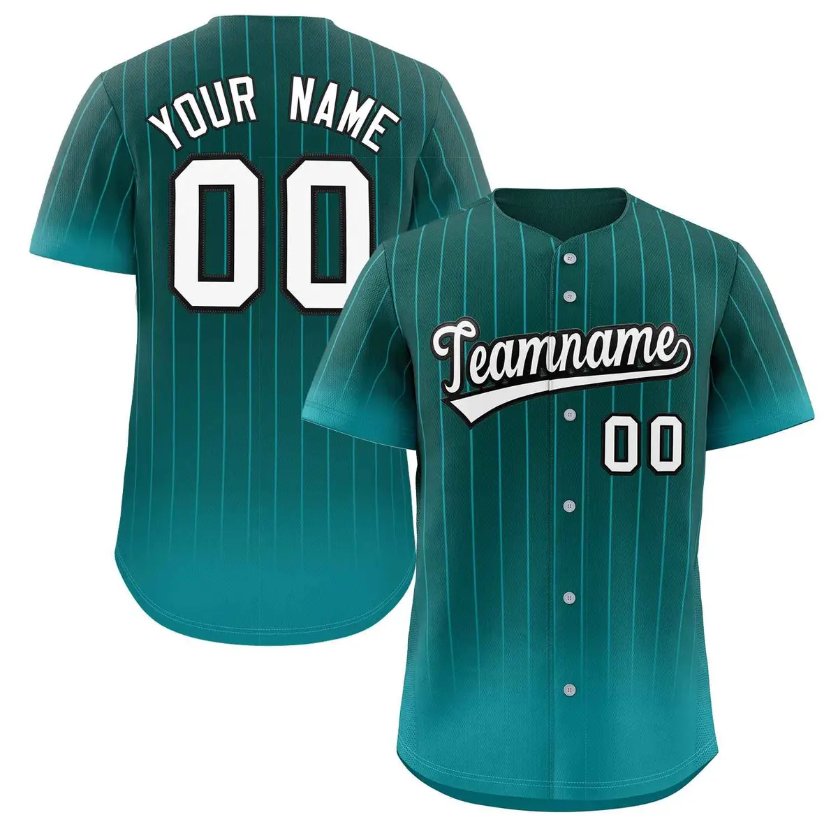 Aqua White-Black Gradient Stripe Baseball Jersey