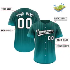 Aqua White-Black Gradient Stripe Baseball Jersey 2