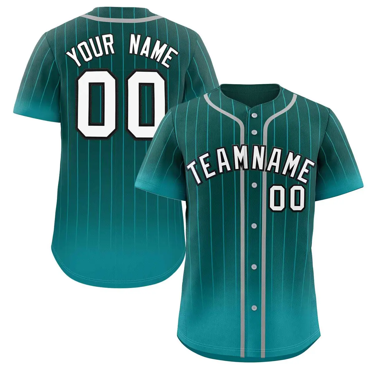 Aqua White-Black Gradient Stripe Baseball Jersey