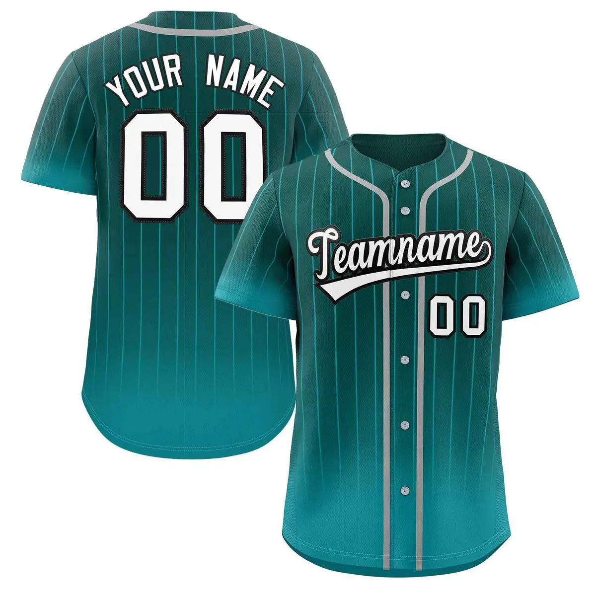 Aqua White-Black Gradient Stripe Baseball Jersey
