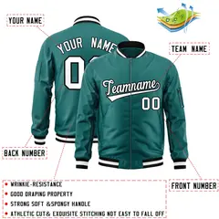 Aqua White-Black Varsity Full-Zip Letterman Bomber Jacket 2