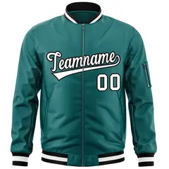 Aqua White-Black Varsity Full-Zip Letterman Bomber Jacket 3