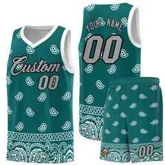 Aqua White Cashew Pattern Sports Basketball Jersey