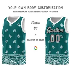 Aqua White Cashew Pattern Sports Basketball Jersey 3