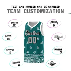 Aqua White Cashew Pattern Sports Basketball Jersey 4