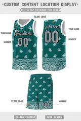 Aqua White Cashew Pattern Sports Basketball Jersey 5