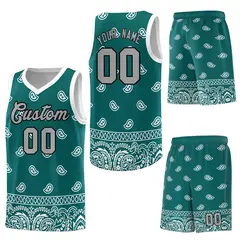 Aqua White Cashew Pattern Sports Basketball Jersey 6