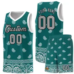 Aqua White Cashew Pattern Sports Basketball Jersey 1