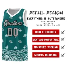 Aqua White Cashew Pattern Sports Basketball Jersey 2