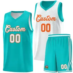 Aqua White Chest Slash Double Side Basketball Jersey