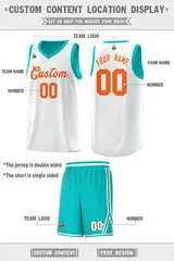 Aqua White Chest Slash Double Side Basketball Jersey 2