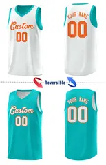 Aqua White Chest Slash Double Side Basketball Jersey 3