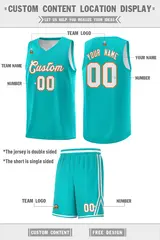 Aqua White Chest Slash Double Side Basketball Jersey 4