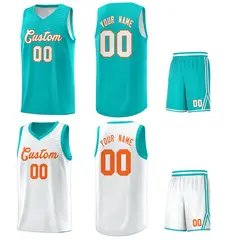 Aqua White Chest Slash Double Side Basketball Jersey 5