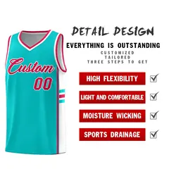 Aqua White Classic Color Block Uniform Basketball Jersey 2