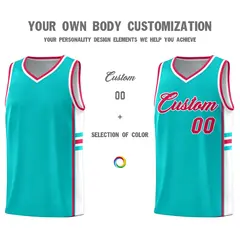 Aqua White Classic Color Block Uniform Basketball Jersey 3