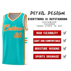 Aqua White Classic Color Block Varsity Basketball Jersey 2