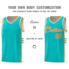 Aqua White Classic Color Block Varsity Basketball Jersey 3