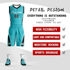 Aqua White Classic Mesh Basketball Jersey Sets 2