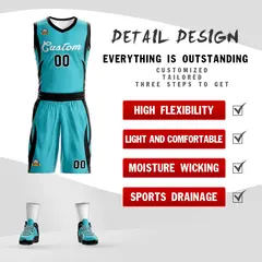 Aqua White Classic Mesh Basketball Jersey Sets 2