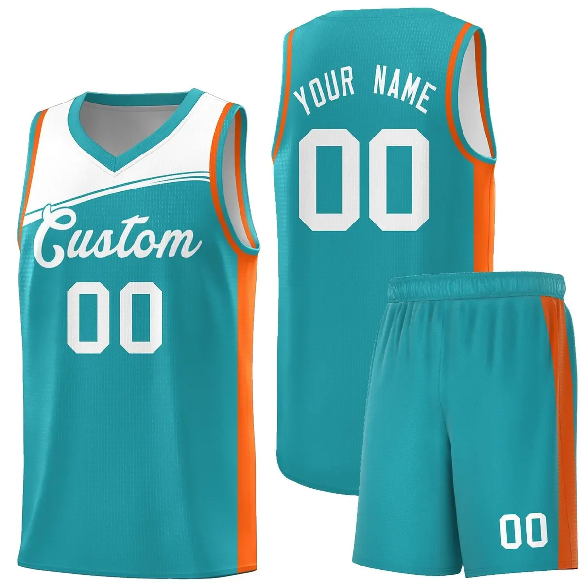 Aqua White Color Block Basketball Team Jersey