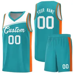 Aqua White Color Block Basketball Team Jersey 1