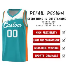 Aqua White Color Block Basketball Team Jersey 4