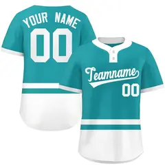 Aqua White Color Block Two-Button Softball Jersey