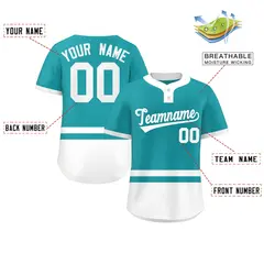 Aqua White Color Block Two-Button Softball Jersey 2