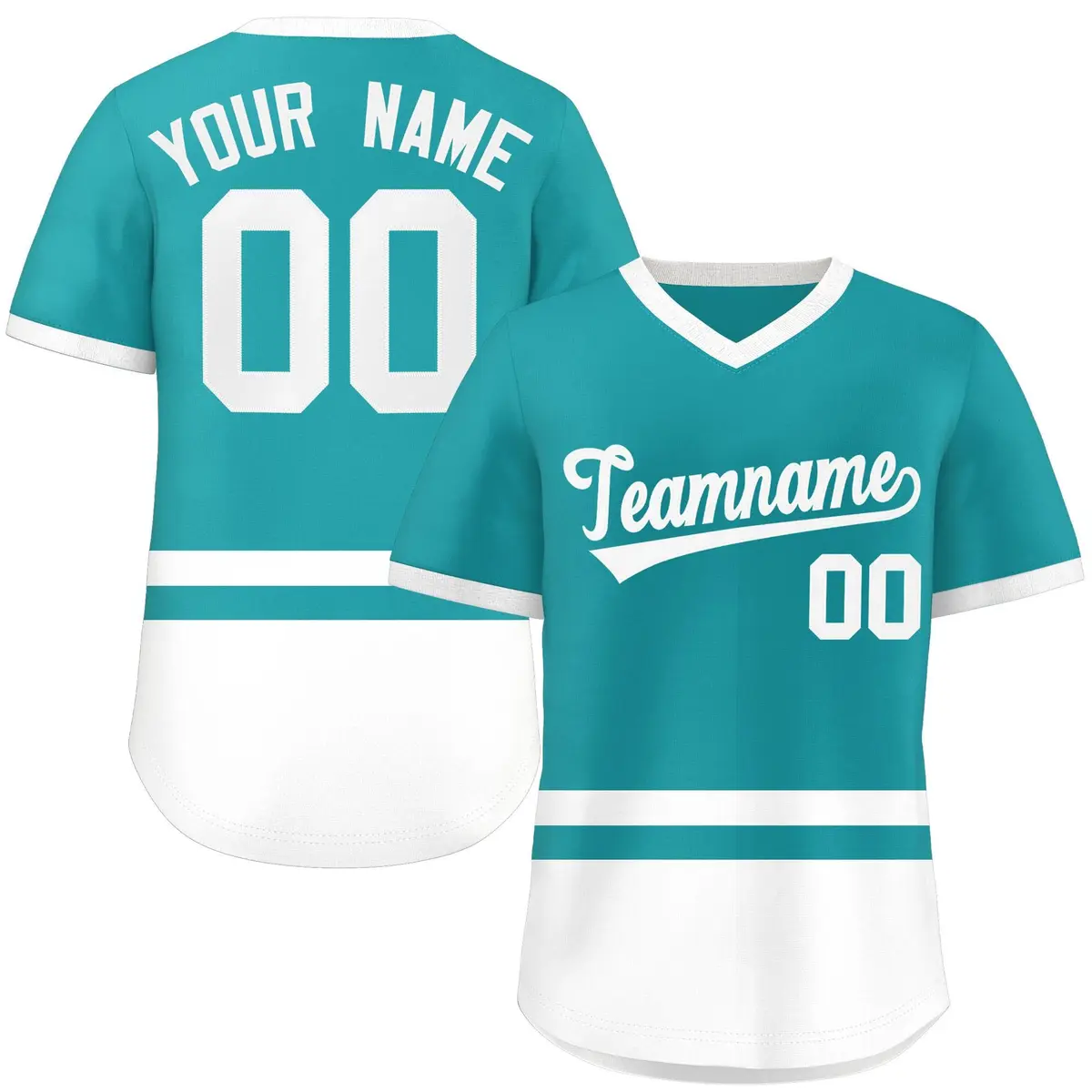Aqua White Color Block V-Neck Pullover Baseball Jersey