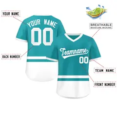 Aqua White Color Block V-Neck Pullover Baseball Jersey 2