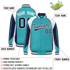Aqua White Color Block Varsity Raglan Letterman Jacket 2