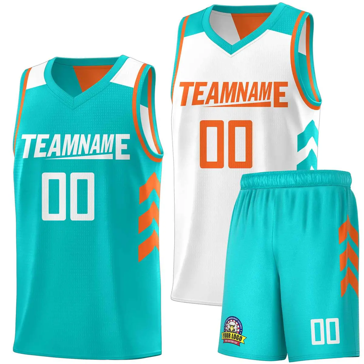 Aqua White Double Side Sets Basketball Jersey for Men