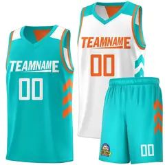 Aqua White Double Side Sets Basketball Jersey for Men