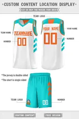 Aqua White Double Side Sets Basketball Jersey for Men 4