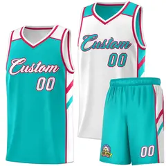 Aqua White Double Side Sets Basketball Jersey for Men