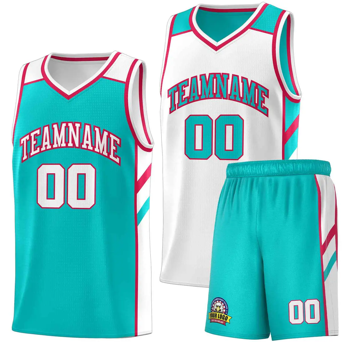 Aqua White Double Side Sets Basketball Jersey for Men
