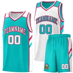 Aqua White Double Side Sets Basketball Jersey for Men