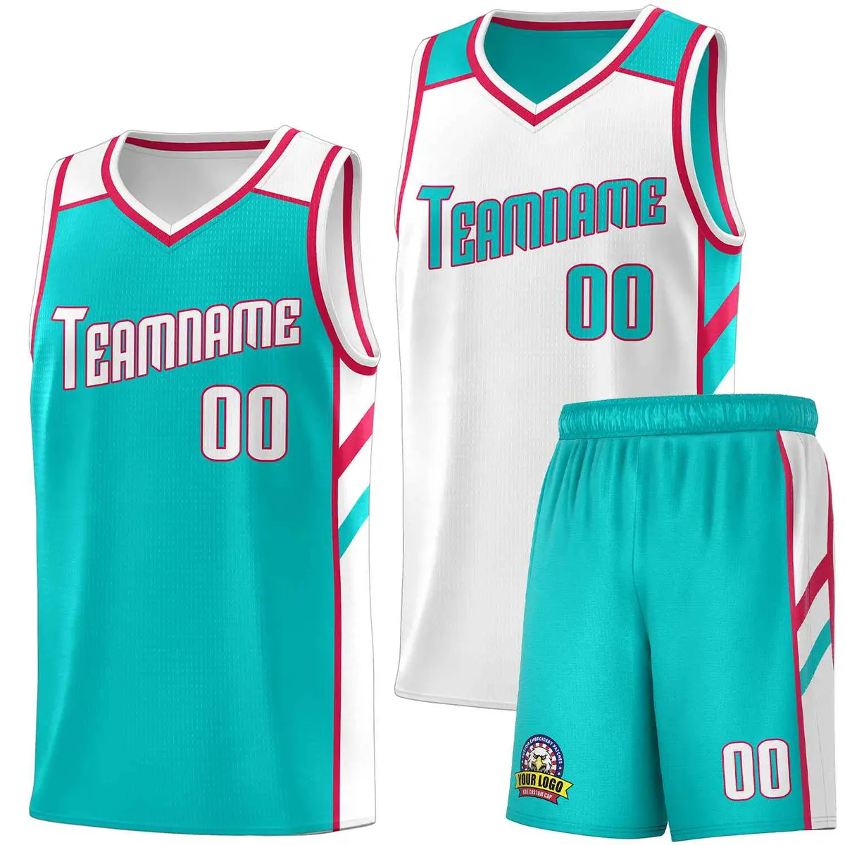 Aqua White Double Side Sets Basketball Jersey for Men