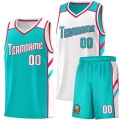 Aqua White Double Side Sets Basketball Jersey for Men