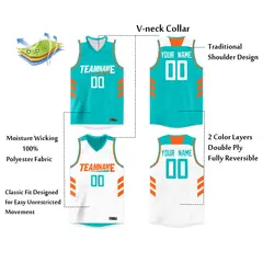 Aqua White Double Side Tops Men/Boy Basketball Jersey 4