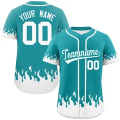 Aqua White Flame Graffiti Authentic Baseball Jersey