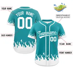 Aqua White Flame Graffiti Authentic Baseball Jersey 2
