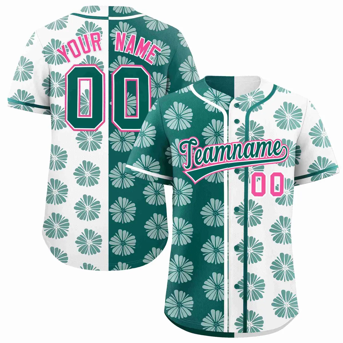 Aqua White Flower Graffiti Split Baseball Jersey