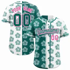 Aqua White Flower Graffiti Split Baseball Jersey