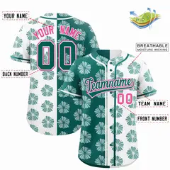 Aqua White Flower Graffiti Split Baseball Jersey 2